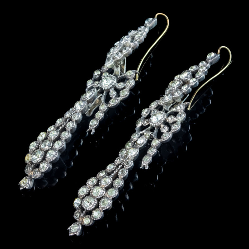 Antique Victorian French Paste Drop Earrings Silver