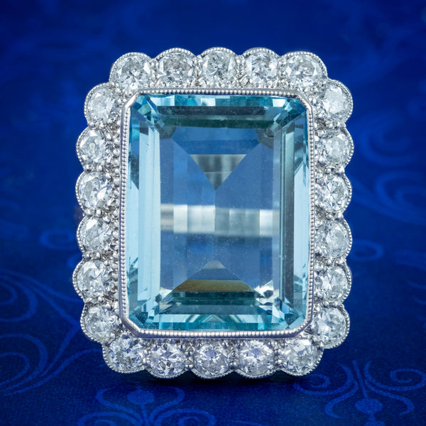 Art Deco Style Aquamarine Diamond Cocktail Ring 16ct Aqua 