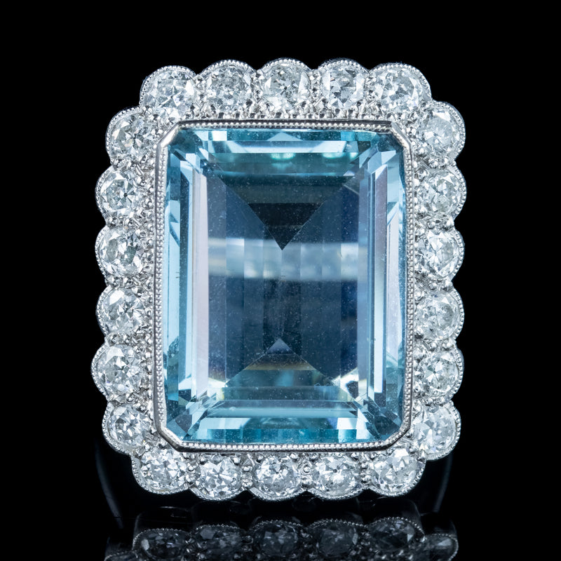 Art Deco Style Aquamarine Diamond Cocktail Ring 16ct Aqua 