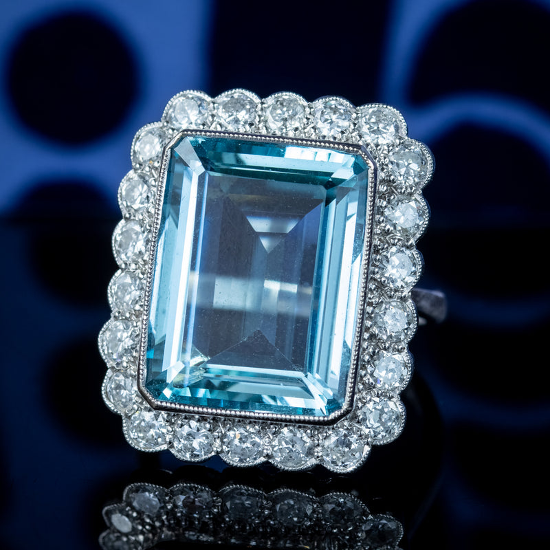 Aquamarine Diamond Cocktail Ring 16Ct Aqua 2.30Ct Diamond 18Ct White Gold