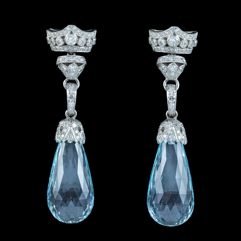 Art Deco Style Aquamarine Diamond Drop Earrings