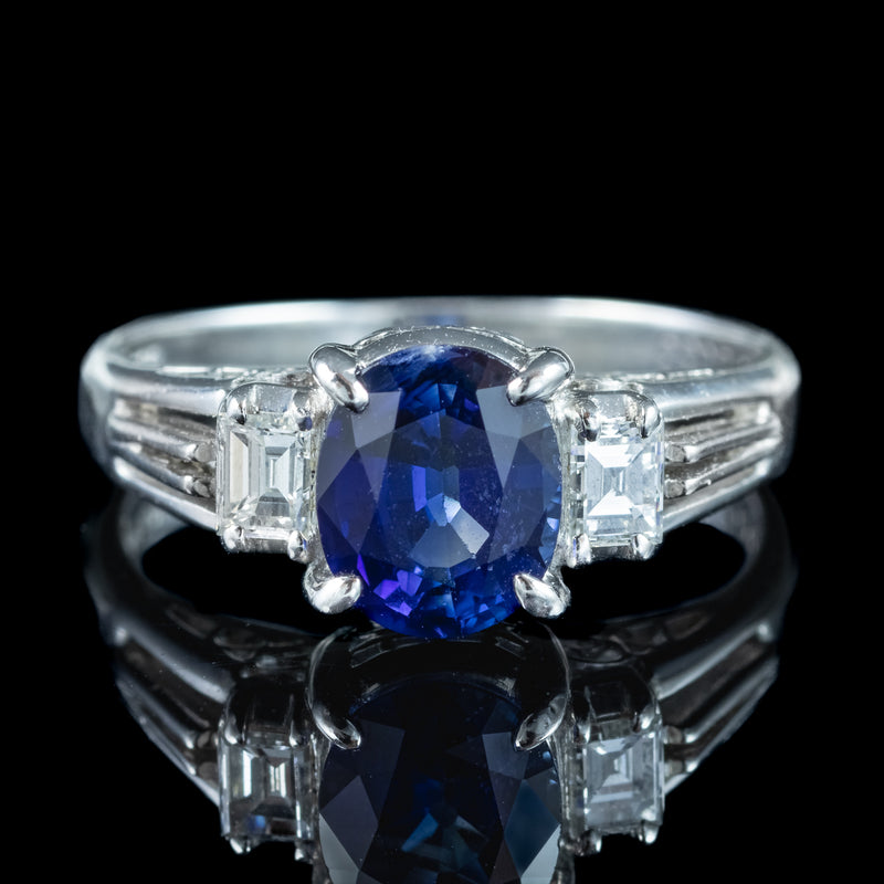 Edwardian Style Sapphire Diamond Trilogy Ring 1.65ct Sapphire