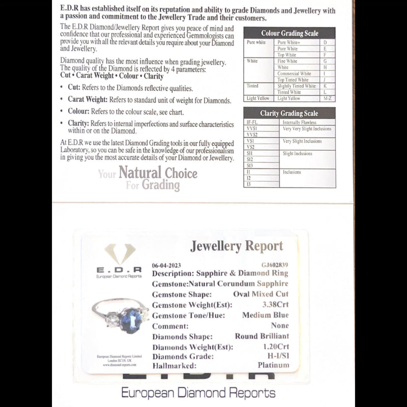 Sapphire Diamond Trilogy Ring Platinum 3.38Ct Sapphire 1.20Ct Of Diamond