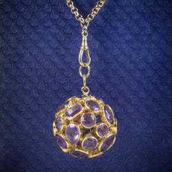 AMETHYST 18CT GOLD ORB PENDANT NECKLACE 9CT GOLD CHAIN  COVER