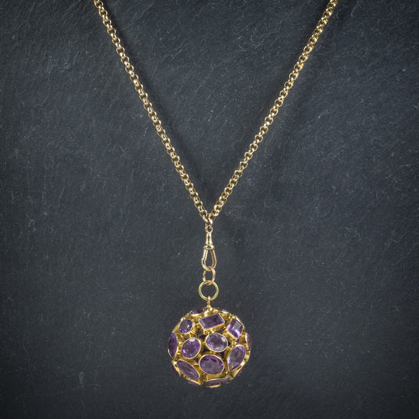 Amethyst 18ct Gold Orb Pendant Necklace 9ct Gold Chain