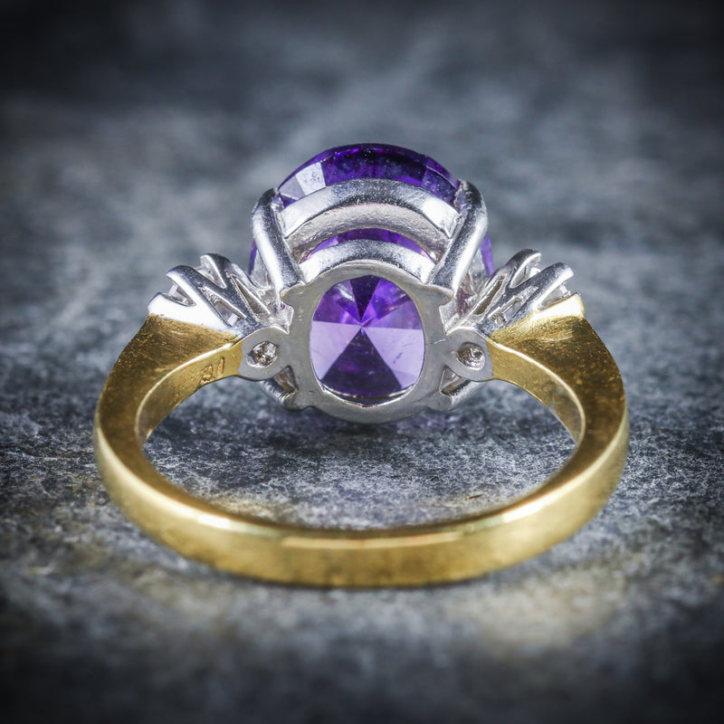 AMETHYST PASTE TRILOGY RING 18CT GOLD SILVER BACK