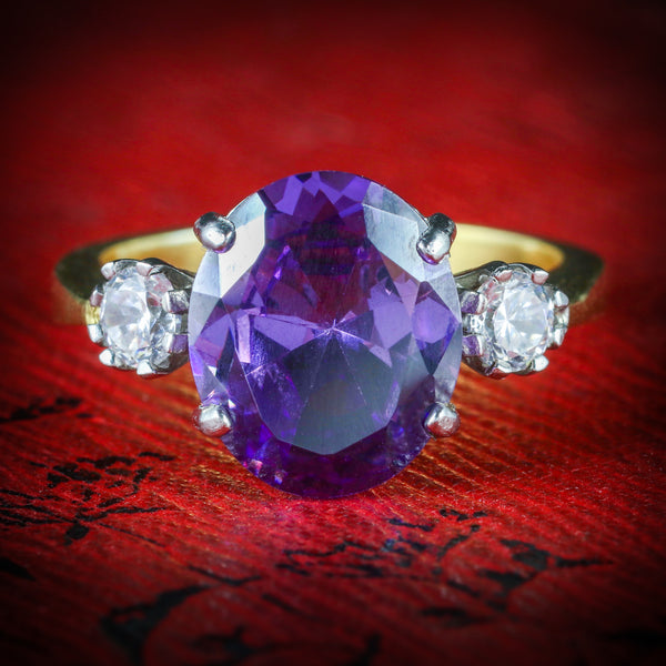 AMETHYST PASTE TRILOGY RING 18CT GOLD SILVER FRONT