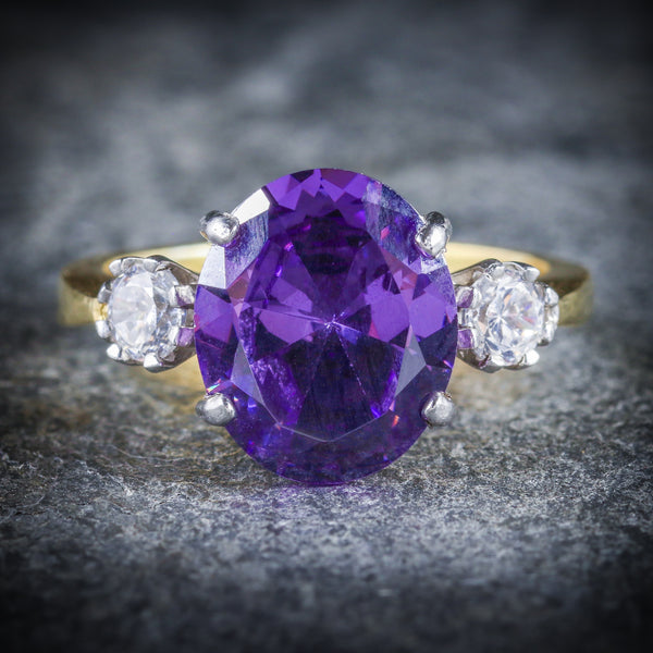 AMETHYST PASTE TRILOGY RING 18CT GOLD SILVER FRONT2