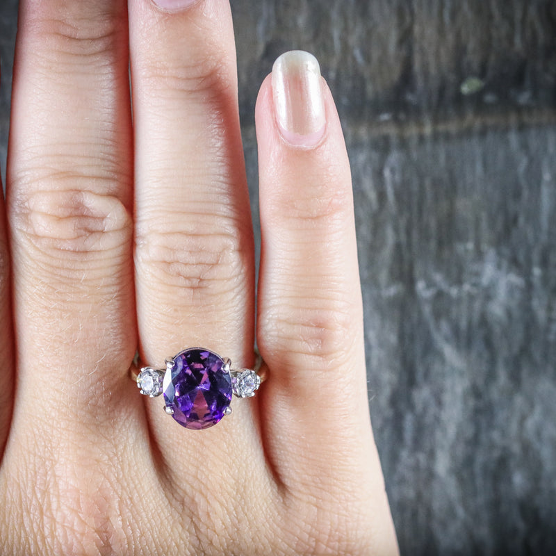 AMETHYST PASTE TRILOGY RING 18CT GOLD SILVER HAND