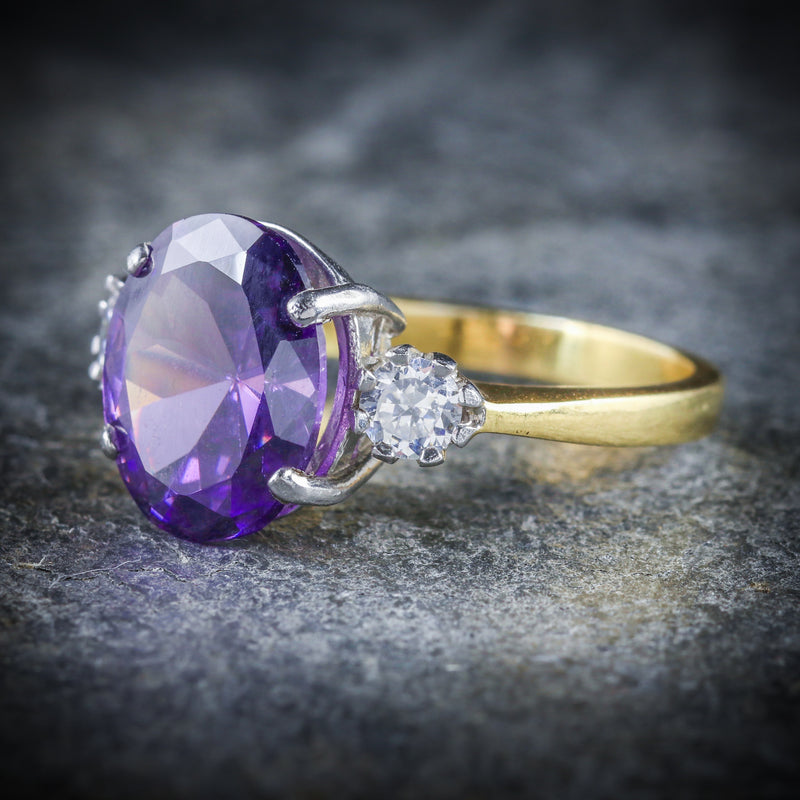 AMETHYST PASTE TRILOGY RING 18CT GOLD SILVER SIDE