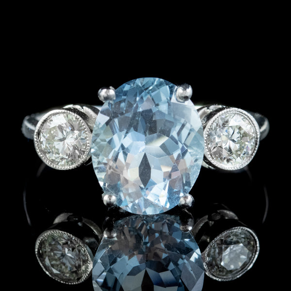 ANTIQUE EDWARDIAN AQUAMARINE TRILOGY RING PLATINUM 3.25CT AQUA CIRCA 1910