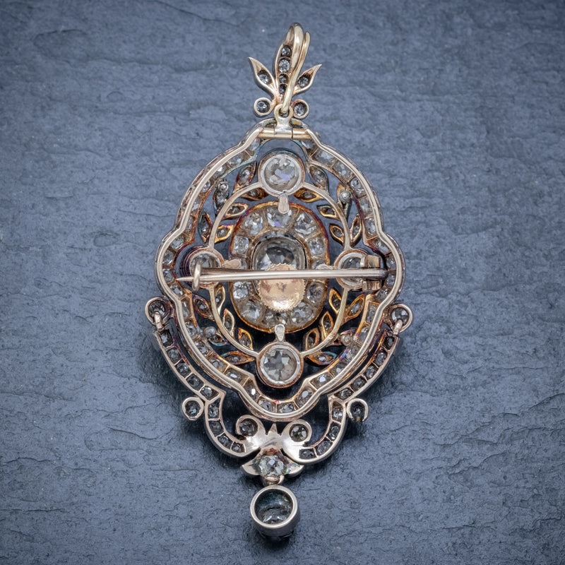 ANTIQUE EDWARDIAN DIAMOND PENDANT BROOCH 8.35CT OF DIAMONDS 18CT GOLD CIRCA 1905 BACK