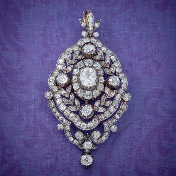 ANTIQUE EDWARDIAN DIAMOND PENDANT BROOCH 8.35CT OF DIAMONDS 18CT GOLD CIRCA 1905 COVER