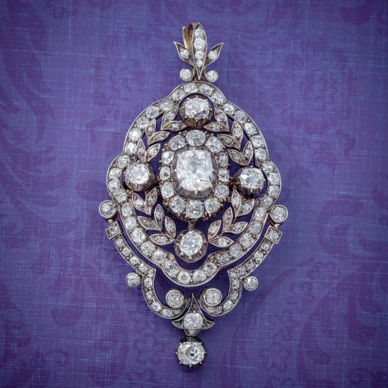 ANTIQUE EDWARDIAN DIAMOND PENDANT BROOCH 8.35CT OF DIAMONDS 18CT GOLD CIRCA 1905 COVER