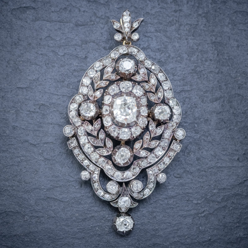 ANTIQUE EDWARDIAN DIAMOND PENDANT BROOCH 8.35CT OF DIAMONDS 18CT GOLD CIRCA 1905 FRONT