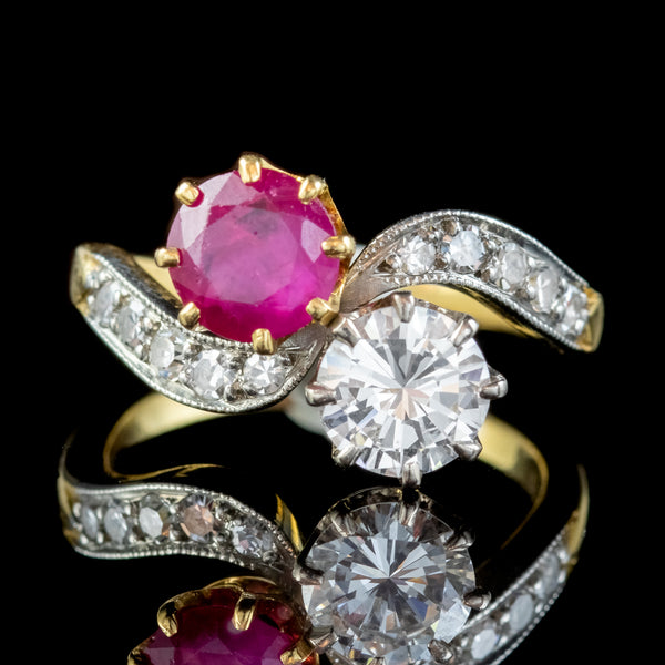 Antique Edwardian French 0.90Ct Ruby And Diamond Twist Ring Platinum 18Ct Gold Circa 1901