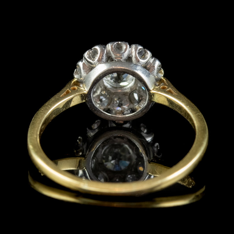 ANTIQUE EDWARDIAN OLD CUT DIAMOND CLUSTER RING 18CT GOLD 1.65CT OF DIAMOND CIRCA 1901