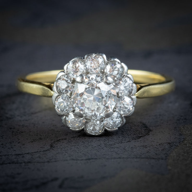 ANTIQUE EDWARDIAN OLD CUT DIAMOND CLUSTER RING 18CT GOLD 1.65CT OF DIAMOND CIRCA 1901