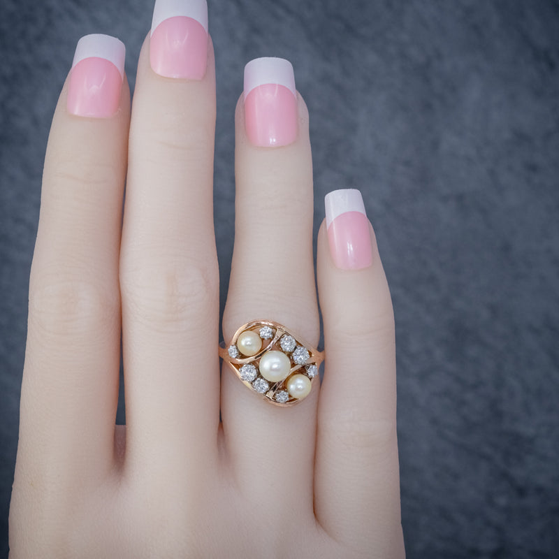 ANTIQUE EDWARDIAN PEARL DIAMOND CLUSTER RING 18CT GOLD CIRCA 1910 HAND