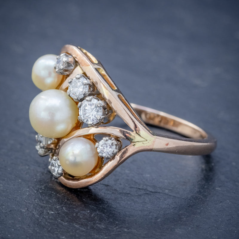 ANTIQUE EDWARDIAN PEARL DIAMOND CLUSTER RING 18CT GOLD CIRCA 1910 SIDE
