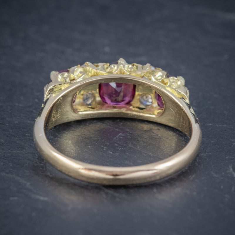 ANTIQUE EDWARDIAN RUBY DIAMOND RING 18CT GOLD 1.45CT RUBIES DATED 1915 BACK