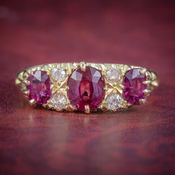 ANTIQUE EDWARDIAN RUBY DIAMOND RING 18CT GOLD 1.45CT RUBIES DATED 1915 COVER