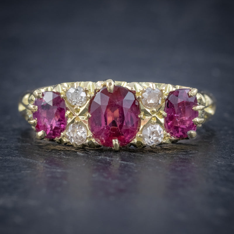 ANTIQUE EDWARDIAN RUBY DIAMOND RING 18CT GOLD 1.45CT RUBIES DATED 1915 FRONT
