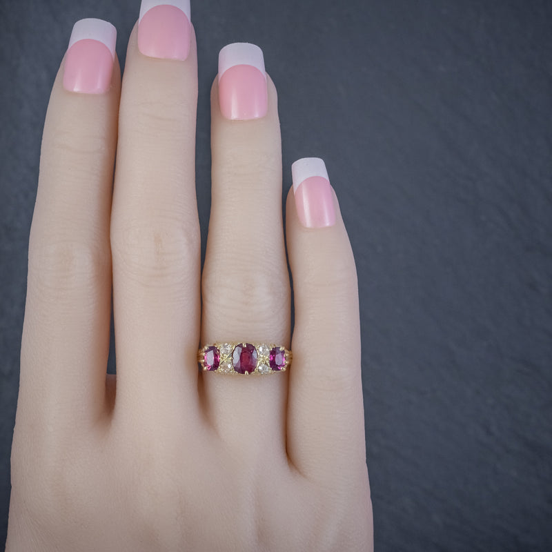 ANTIQUE EDWARDIAN RUBY DIAMOND RING 18CT GOLD 1.45CT RUBIES DATED 1915 HAND