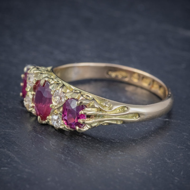ANTIQUE EDWARDIAN RUBY DIAMOND RING 18CT GOLD 1.45CT RUBIES DATED 1915 SIDE
