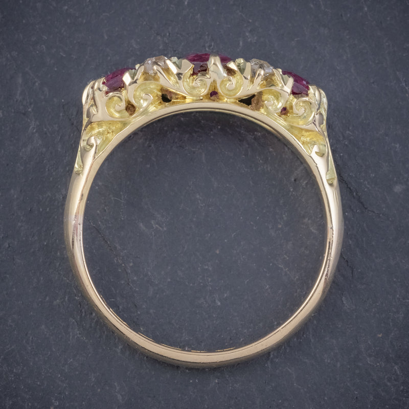ANTIQUE EDWARDIAN RUBY DIAMOND RING 18CT GOLD 1.45CT RUBIES DATED 1915 TOP