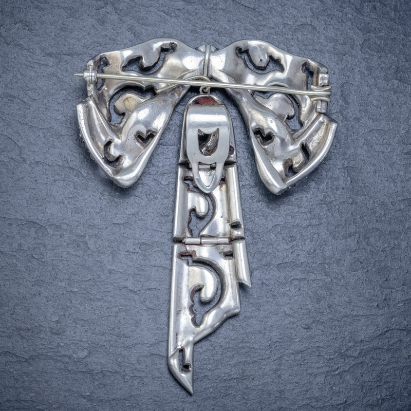 ANTIQUE EDWARDIAN SILVER PASTE BOW BROOCH AND CLIP SET CIRCA 1910 BACK