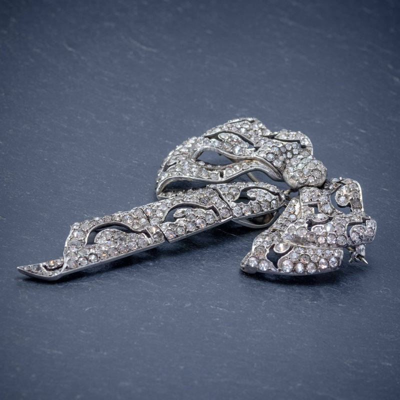 ANTIQUE EDWARDIAN SILVER PASTE BOW BROOCH AND CLIP SET CIRCA 1910 SIDE