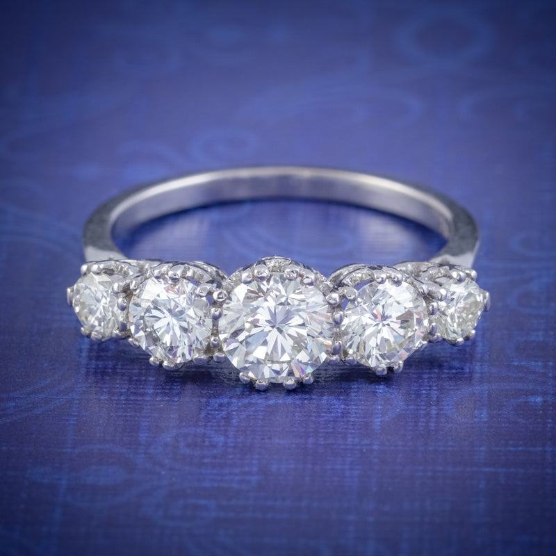 ANTIQUE FIVE STONE DIAMOND RING 18CT WHITE GOLD 2CT DIAMOND CIRCA 1920 COVER