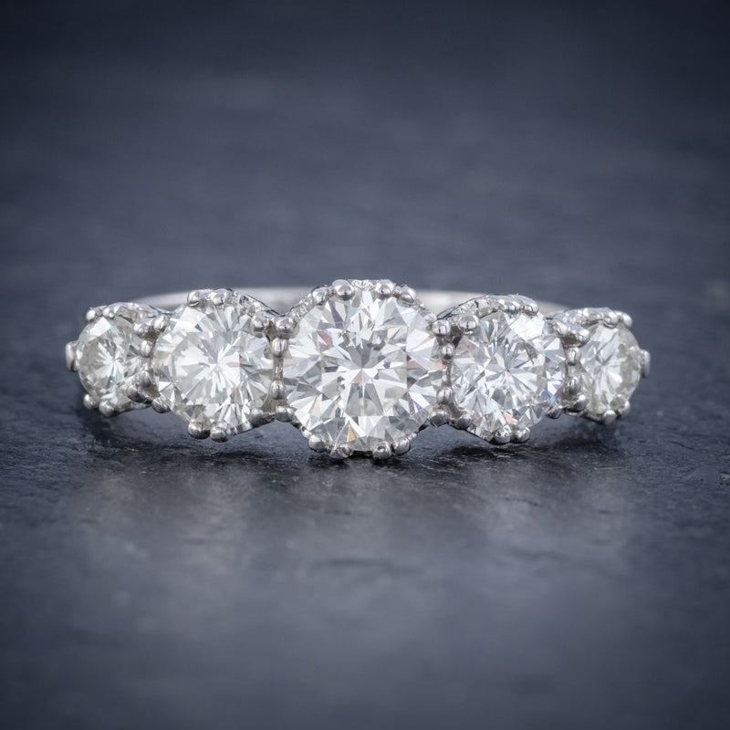 ANTIQUE FIVE STONE DIAMOND RING 18CT WHITE GOLD 2CT DIAMOND CIRCA 1920 FRONT2