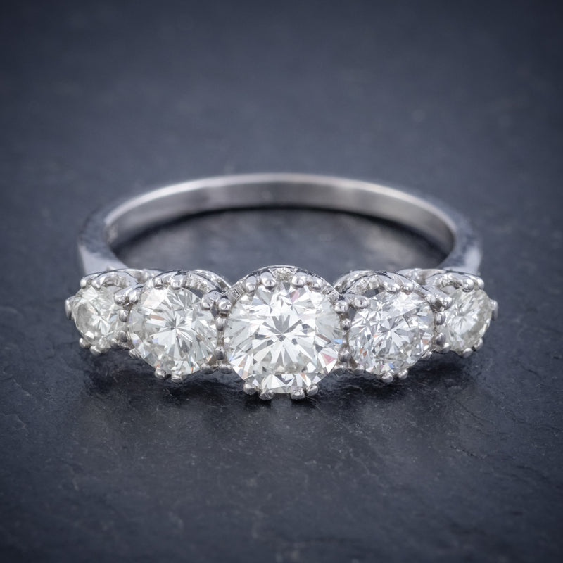 ANTIQUE FIVE STONE DIAMOND RING 18CT WHITE GOLD 2CT DIAMOND CIRCA 1920 FRONT