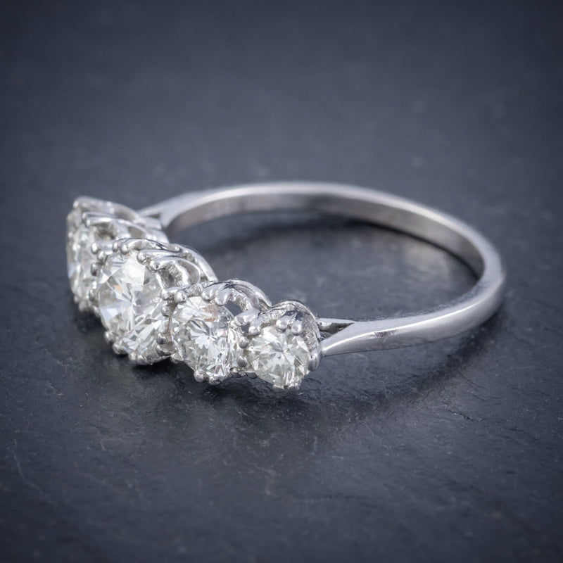 ANTIQUE FIVE STONE DIAMOND RING 18CT WHITE GOLD 2CT DIAMOND CIRCA 1920 SIDE