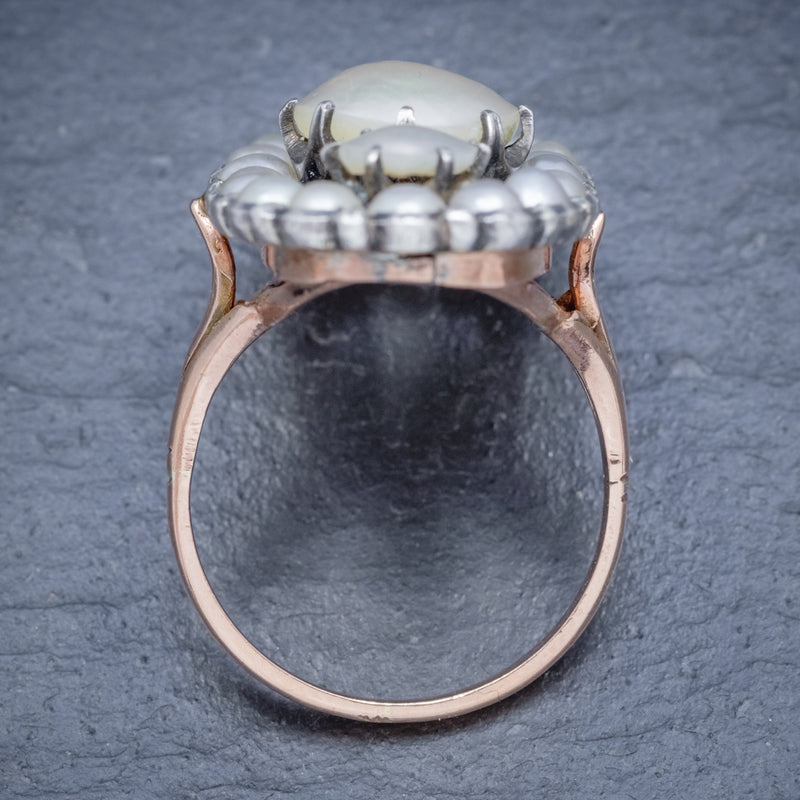 ANTIQUE GEORGIAN NATURAL PEARL DIAMOND RING SILVER 18CT GOLD CIRCA 1820 TOP