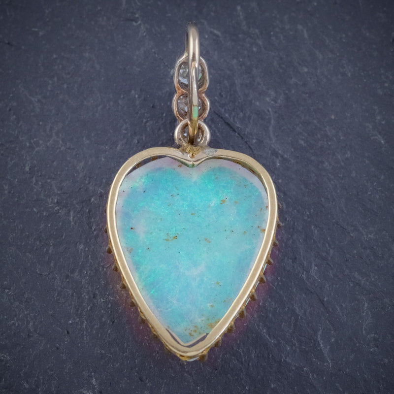 ANTIQUE VICTORIAN 8CT NATURAL OPAL DIAMOND HEART PENDANT CIRCA 1880 BACK