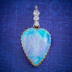 ANTIQUE VICTORIAN 8CT NATURAL OPAL DIAMOND HEART PENDANT CIRCA 1880 COVER