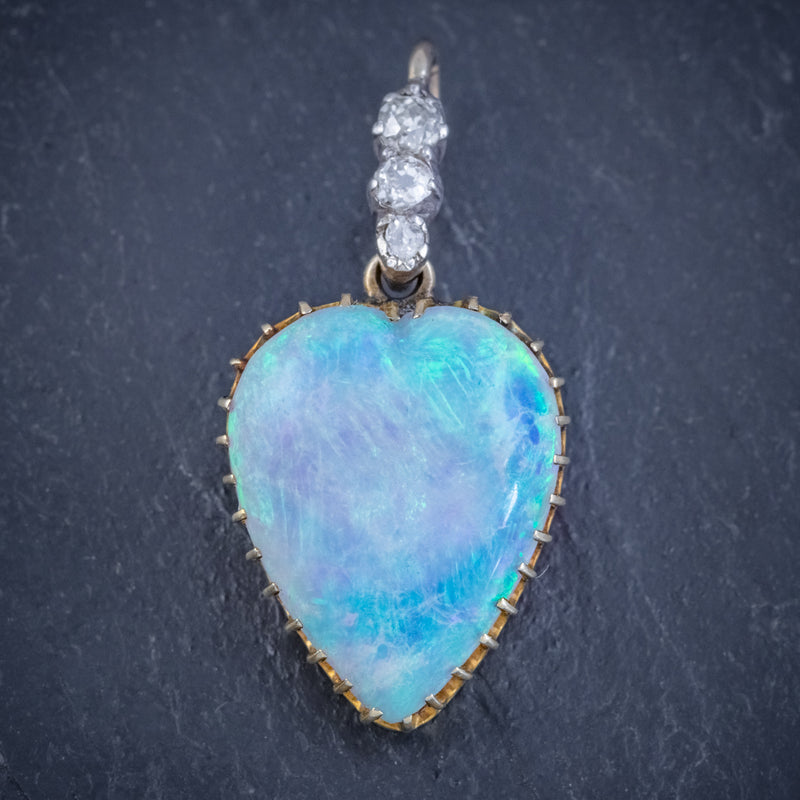 ANTIQUE VICTORIAN 8CT NATURAL OPAL DIAMOND HEART PENDANT CIRCA 1880 FRONT