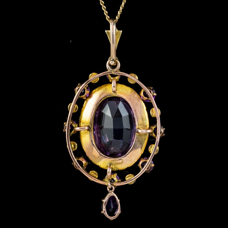 ANTIQUE VICTORIAN AMETHYST PEARL PENDANT NECKLACE 9CT GOLD 12CT AMETHYST CIRCA 1900