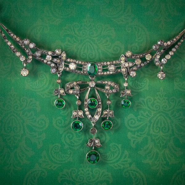 Antique Victorian Art Nouveau Green Paste Choker Necklace Silver