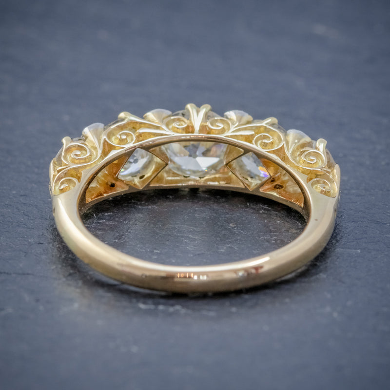 ANTIQUE VICTORIAN DIAMOND FIVE STONE RING 18CT GOLD 3.09CT DIAMONDS CIRCA 1900 CERT BACK