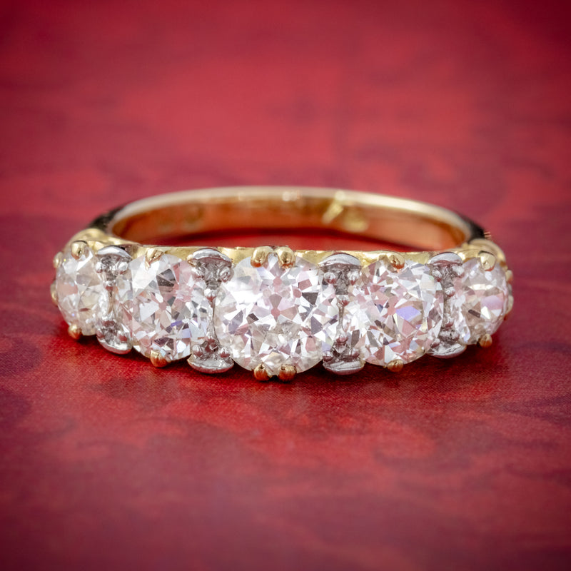 ANTIQUE VICTORIAN DIAMOND FIVE STONE RING 18CT GOLD 3.09CT DIAMONDS CIRCA 1900 CERT COVER