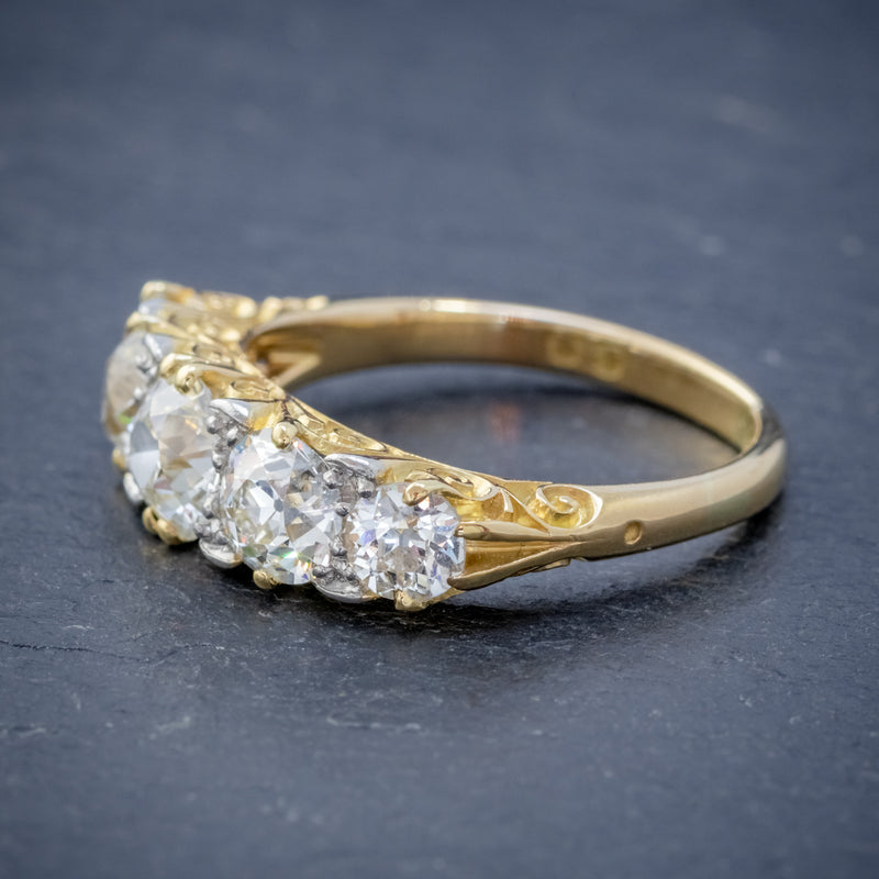 ANTIQUE VICTORIAN DIAMOND FIVE STONE RING 18CT GOLD 3.09CT DIAMONDS CIRCA 1900 CERT SIDE