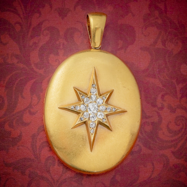 ANTIQUE VICTORIAN DIAMOND STAR LOCKET 18CT GOLD 1.30CT OLD CUT DIAMONDS CIRCA 1900 COVER