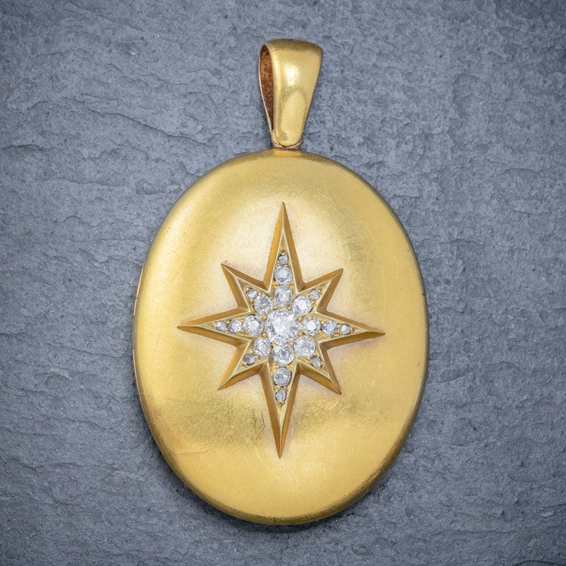 ANTIQUE VICTORIAN DIAMOND STAR LOCKET 18CT GOLD 1.30CT OLD CUT DIAMONDS CIRCA 1900 FRONT