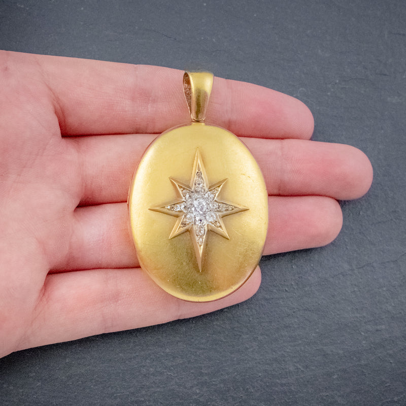 ANTIQUE VICTORIAN DIAMOND STAR LOCKET 18CT GOLD 1.30CT OLD CUT DIAMONDS CIRCA 1900 HAND