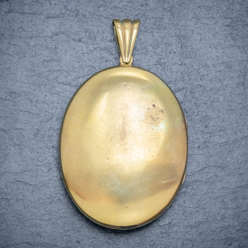 ANTIQUE VICTORIAN FLORAL LOCKET SILVER 18CT GOLD GILT CIRCA 1880 BACK