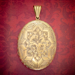 ANTIQUE VICTORIAN FLORAL LOCKET SILVER 18CT GOLD GILT CIRCA 1880 COVER
